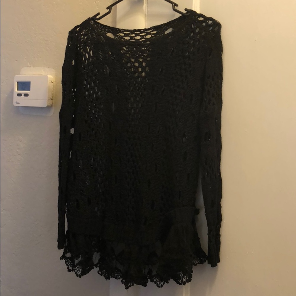 Medium Black Holey Sweater with Lace at Bottom